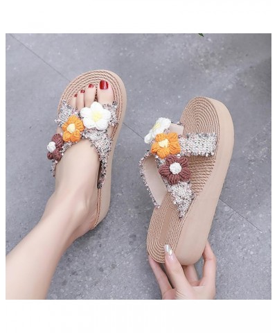 espadrilles wedges for women rhinestones slides platform Casual strap comfortable arch support summer beach Sandal 06_brown $...