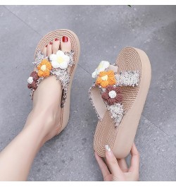 espadrilles wedges for women rhinestones slides platform Casual strap comfortable arch support summer beach Sandal 06_brown $...