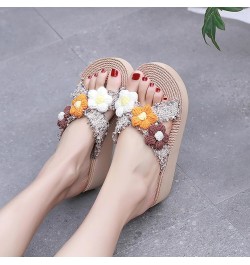 espadrilles wedges for women rhinestones slides platform Casual strap comfortable arch support summer beach Sandal 06_brown $...