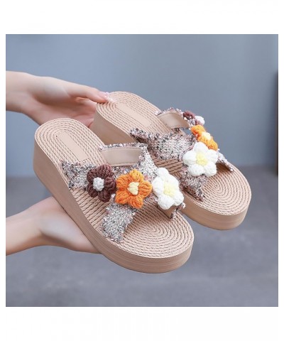 espadrilles wedges for women rhinestones slides platform Casual strap comfortable arch support summer beach Sandal 06_brown $...