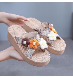 espadrilles wedges for women rhinestones slides platform Casual strap comfortable arch support summer beach Sandal 06_brown $...