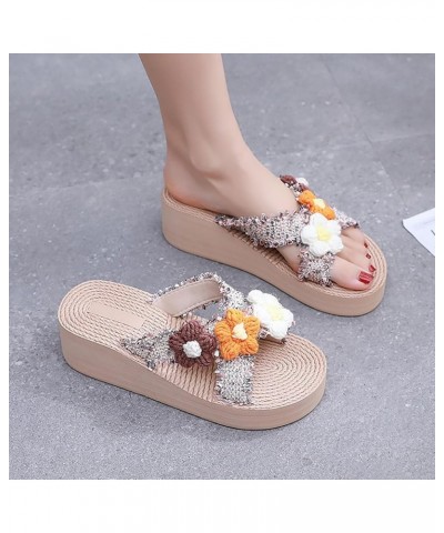 espadrilles wedges for women rhinestones slides platform Casual strap comfortable arch support summer beach Sandal 06_brown $...