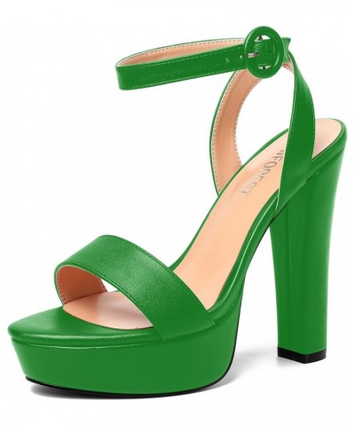 Womens Ankle Strap Sexy Evening Round Toe Solid Open Toe Buckle Matte Block High Heel Heeled Sandals 5 Inch Green $34.32 Sandals