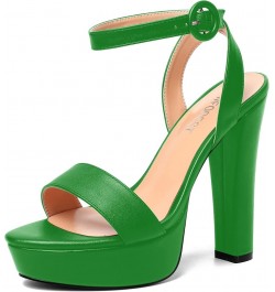 Womens Ankle Strap Sexy Evening Round Toe Solid Open Toe Buckle Matte Block High Heel Heeled Sandals 5 Inch Green $34.32 Sandals