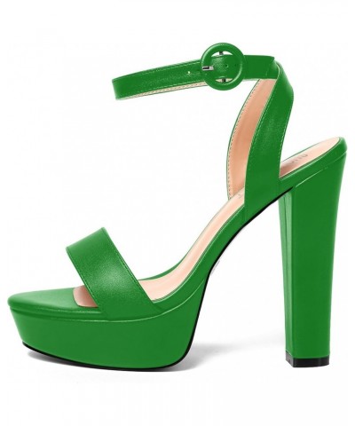 Womens Ankle Strap Sexy Evening Round Toe Solid Open Toe Buckle Matte Block High Heel Heeled Sandals 5 Inch Green $34.32 Sandals