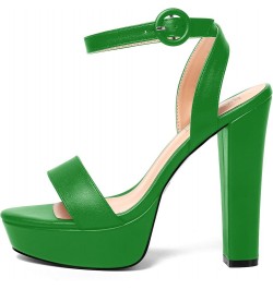 Womens Ankle Strap Sexy Evening Round Toe Solid Open Toe Buckle Matte Block High Heel Heeled Sandals 5 Inch Green $34.32 Sandals