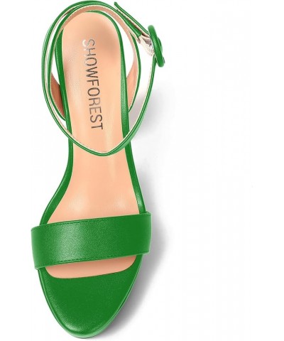 Womens Ankle Strap Sexy Evening Round Toe Solid Open Toe Buckle Matte Block High Heel Heeled Sandals 5 Inch Green $34.32 Sandals