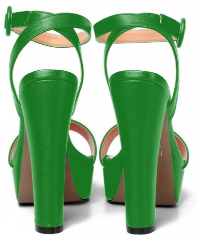 Womens Ankle Strap Sexy Evening Round Toe Solid Open Toe Buckle Matte Block High Heel Heeled Sandals 5 Inch Green $34.32 Sandals