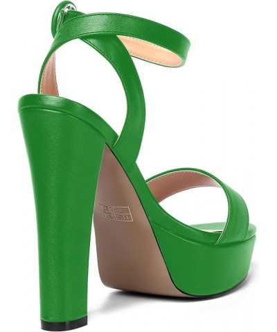 Womens Ankle Strap Sexy Evening Round Toe Solid Open Toe Buckle Matte Block High Heel Heeled Sandals 5 Inch Green $34.32 Sandals