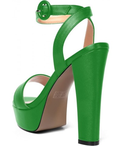 Womens Ankle Strap Sexy Evening Round Toe Solid Open Toe Buckle Matte Block High Heel Heeled Sandals 5 Inch Green $34.32 Sandals