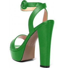 Womens Ankle Strap Sexy Evening Round Toe Solid Open Toe Buckle Matte Block High Heel Heeled Sandals 5 Inch Green $34.32 Sandals