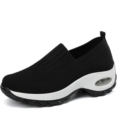 Women's Mesh Walking Shoes Sock Sneakers Slip on Platform Air Cushion Dance Shoes Black $19.69 Athletic Shoes