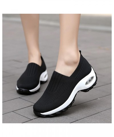 Women's Mesh Walking Shoes Sock Sneakers Slip on Platform Air Cushion Dance Shoes Black $19.69 Athletic Shoes