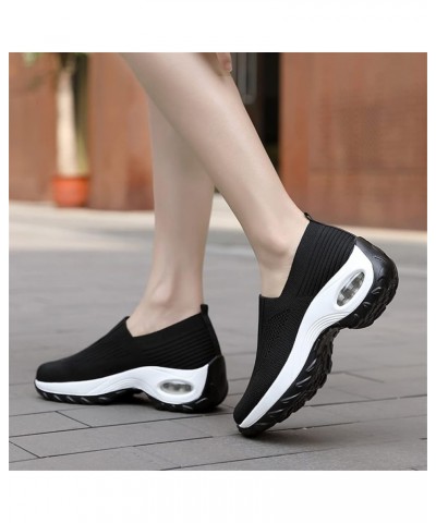 Women's Mesh Walking Shoes Sock Sneakers Slip on Platform Air Cushion Dance Shoes Black $19.69 Athletic Shoes