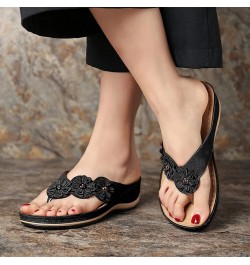 Womens Ankle Strap Lace Up Wedges Sandals Summer Comfort Flats Plantar Fasciitis Arch Support Slide Shoe 152-hyems-black-3 $1...