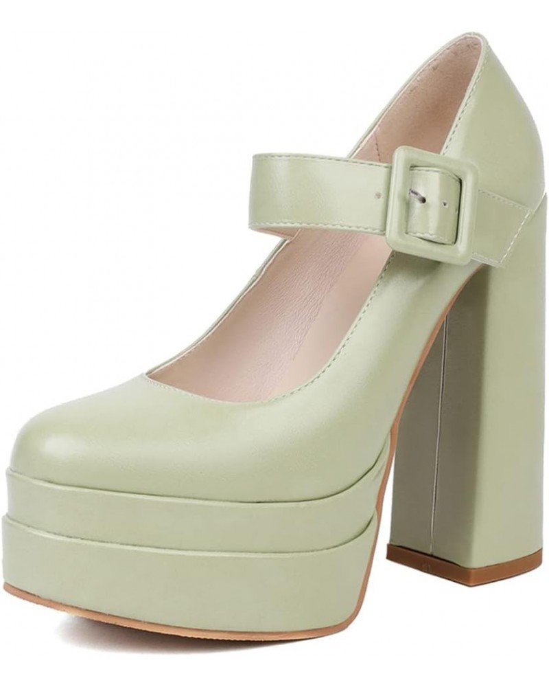 Womens Platform Chunky High Block Heels Ankle Strap Buckles Wedge Dress Pumps 12 Green $23.08 Pumps