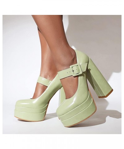 Womens Platform Chunky High Block Heels Ankle Strap Buckles Wedge Dress Pumps 12 Green $23.08 Pumps