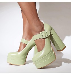 Womens Platform Chunky High Block Heels Ankle Strap Buckles Wedge Dress Pumps 12 Green $23.08 Pumps