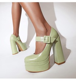 Womens Platform Chunky High Block Heels Ankle Strap Buckles Wedge Dress Pumps 12 Green $23.08 Pumps