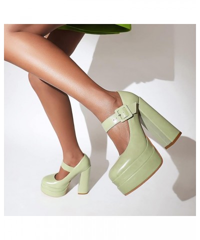 Womens Platform Chunky High Block Heels Ankle Strap Buckles Wedge Dress Pumps 12 Green $23.08 Pumps