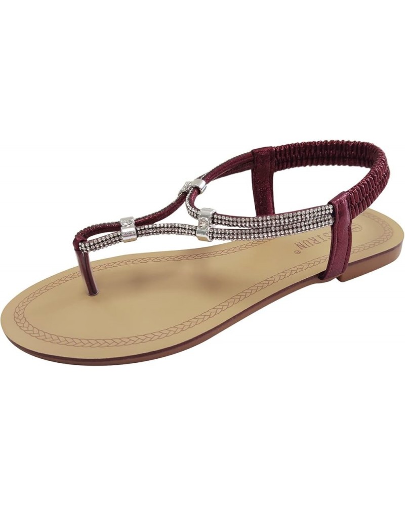 Women's Flats Rhinestone Round Toe Sandals Buckle Strap Sandals daily sandals for women open toe sandal Z 11-purple $12.89 Ou...