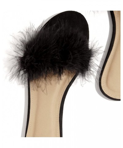 Open Toe Fur Sandals for Women Summer Feather Flat Slippers One Band Slip On Sandals Black $14.29 Sandals