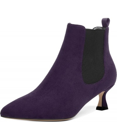 Womens Bungee Dating Suede Dress Pointed Toe Comfortable Kitten Low Heel Ankle High Boots 2 Inch Eggplant Black $46.33 Boots