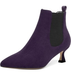 Womens Bungee Dating Suede Dress Pointed Toe Comfortable Kitten Low Heel Ankle High Boots 2 Inch Eggplant Black $46.33 Boots