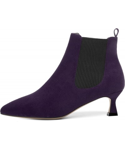 Womens Bungee Dating Suede Dress Pointed Toe Comfortable Kitten Low Heel Ankle High Boots 2 Inch Eggplant Black $46.33 Boots