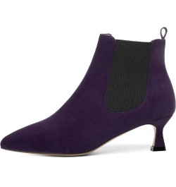 Womens Bungee Dating Suede Dress Pointed Toe Comfortable Kitten Low Heel Ankle High Boots 2 Inch Eggplant Black $46.33 Boots