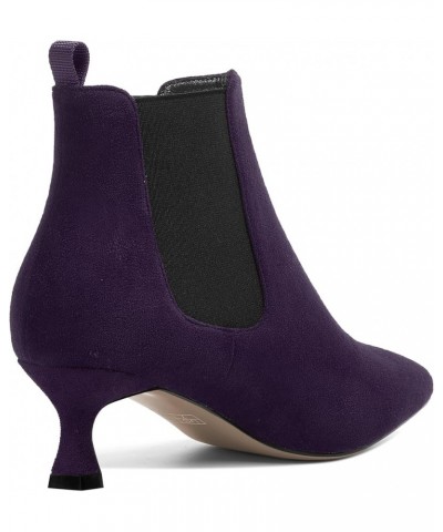 Womens Bungee Dating Suede Dress Pointed Toe Comfortable Kitten Low Heel Ankle High Boots 2 Inch Eggplant Black $46.33 Boots