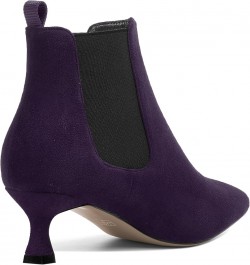 Womens Bungee Dating Suede Dress Pointed Toe Comfortable Kitten Low Heel Ankle High Boots 2 Inch Eggplant Black $46.33 Boots