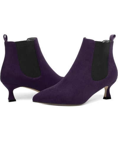 Womens Bungee Dating Suede Dress Pointed Toe Comfortable Kitten Low Heel Ankle High Boots 2 Inch Eggplant Black $46.33 Boots