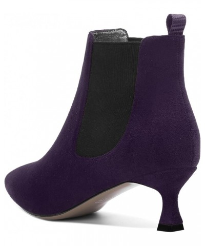 Womens Bungee Dating Suede Dress Pointed Toe Comfortable Kitten Low Heel Ankle High Boots 2 Inch Eggplant Black $46.33 Boots