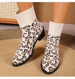 Ankle Boots for Women, Women's Comfortable Leopard Print Elastic Low Heel Winter Snow Boots Elastic Cocktail Boots Khaki $19....