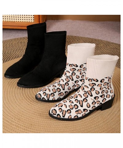 Ankle Boots for Women, Women's Comfortable Leopard Print Elastic Low Heel Winter Snow Boots Elastic Cocktail Boots Khaki $19....