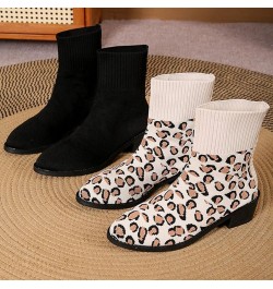 Ankle Boots for Women, Women's Comfortable Leopard Print Elastic Low Heel Winter Snow Boots Elastic Cocktail Boots Khaki $19....