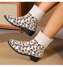 Ankle Boots for Women, Women's Comfortable Leopard Print Elastic Low Heel Winter Snow Boots Elastic Cocktail Boots Khaki $19....