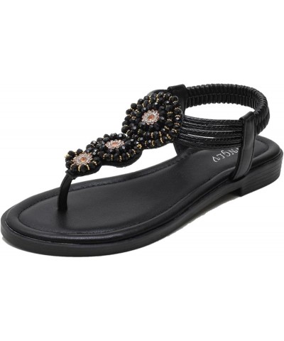 Summer Sandals Women Bohemia Rome Flat 1.5cm Seaside Vacation Beach Shoes Black 6 Black $35.61 Outdoor Shoes