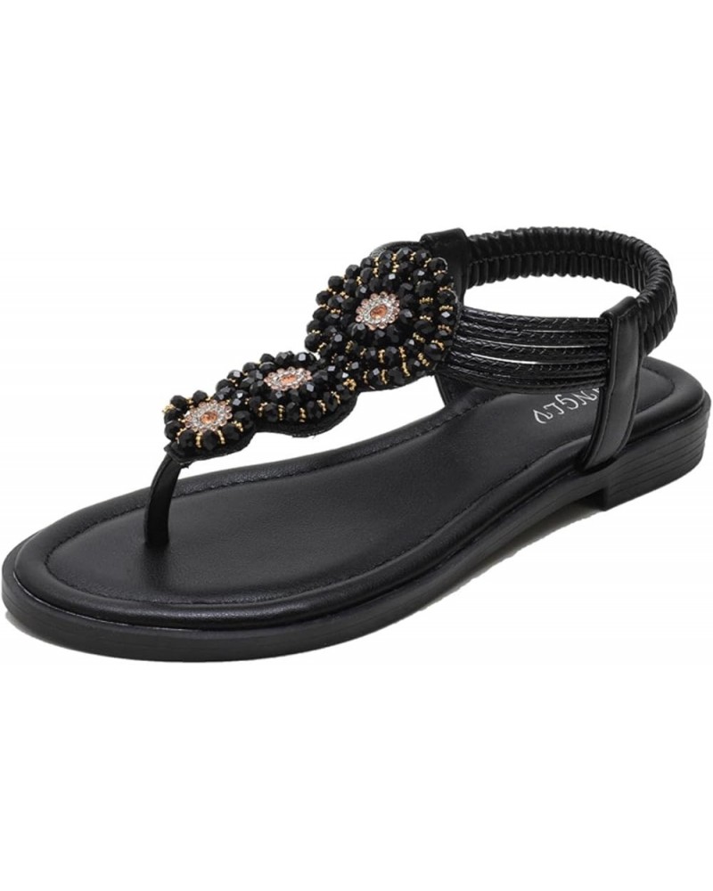 Summer Sandals Women Bohemia Rome Flat 1.5cm Seaside Vacation Beach Shoes Black 6 Black $35.61 Outdoor Shoes