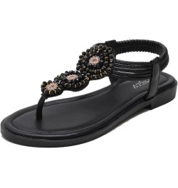 Summer Sandals Women Bohemia Rome Flat 1.5cm Seaside Vacation Beach Shoes Black 6 Black $35.61 Outdoor Shoes