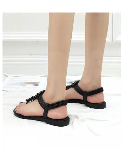 Summer Sandals Women Bohemia Rome Flat 1.5cm Seaside Vacation Beach Shoes Black 6 Black $35.61 Outdoor Shoes