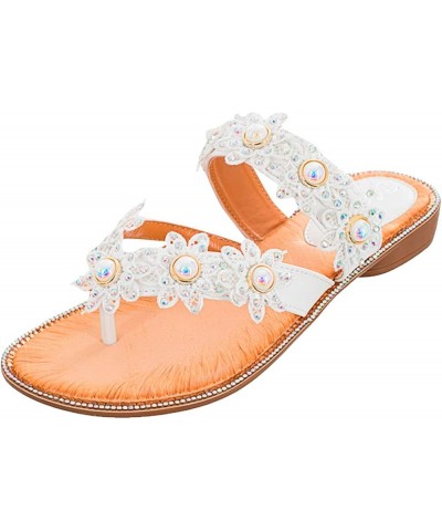 Sandals for Women Dress Summer 2023,Rhinestone Slip on Slipper Open Toe Sandal Low Heel Soft Sole Slide Sandal B White $10.69...