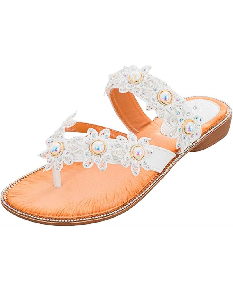 Sandals for Women Dress Summer 2023,Rhinestone Slip on Slipper Open Toe Sandal Low Heel Soft Sole Slide Sandal B White $10.69...