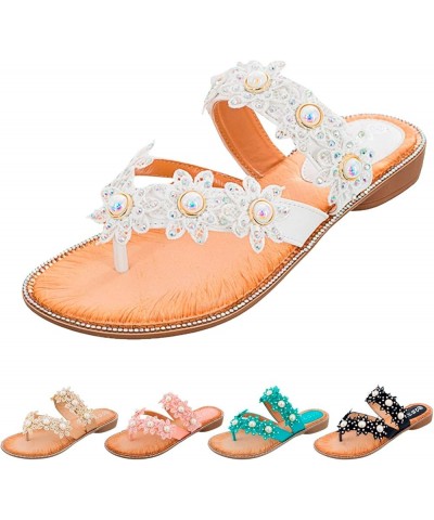 Sandals for Women Dress Summer 2023,Rhinestone Slip on Slipper Open Toe Sandal Low Heel Soft Sole Slide Sandal B White $10.69...