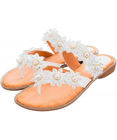 Sandals for Women Dress Summer 2023,Rhinestone Slip on Slipper Open Toe Sandal Low Heel Soft Sole Slide Sandal B White $10.69...