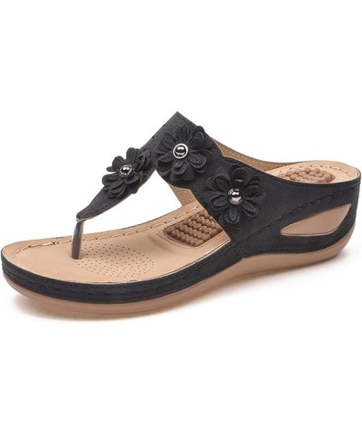 Summer Women's Casual Anti-Sliding Sandals Massage Pad Wedge Heels Slip-On Flip Flops Shoes Black $16.66 Sandals