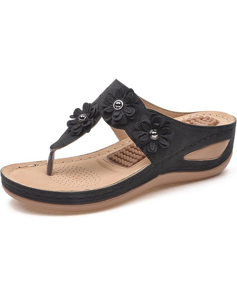 Summer Women's Casual Anti-Sliding Sandals Massage Pad Wedge Heels Slip-On Flip Flops Shoes Black $16.66 Sandals