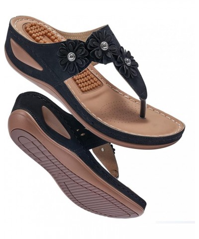 Summer Women's Casual Anti-Sliding Sandals Massage Pad Wedge Heels Slip-On Flip Flops Shoes Black $16.66 Sandals