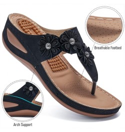 Summer Women's Casual Anti-Sliding Sandals Massage Pad Wedge Heels Slip-On Flip Flops Shoes Black $16.66 Sandals